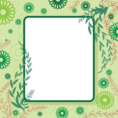 Floral green background illustration frame with blank white space for text to put. Invitation card or greeting card design.