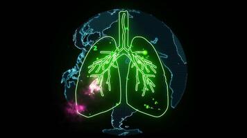 Neon Lungs in Front of Globe Representing Global Health Awareness video