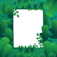 Green deep jungle decorated nature, plant and leaf based blank frame with space for text, card, banner, poster design illustration. vector