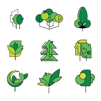 Green trees, ecology and nature based icons illustration set for logo and multipurpose use. vector