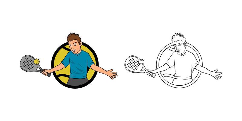 A Man Padel Player Cartoon Logo