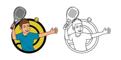 Male Padel Player Cartoon Logo Design vector