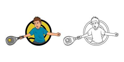 Male Padel Player Cartoon Logo Design Illustration vector