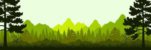 Jungle forest silhouette landscape, blue, purple, and orange tropical nature background,with leaves, grass, trees, and moon nature frame and copy space vector