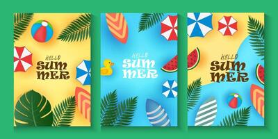 Colorful summer themed illustrations with beach items vector