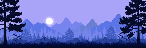 a forest scene with trees and mountains vector