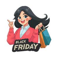 Animated shopper celebrating Black Friday vector