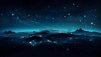 Futuristic Digital Landscape with Blue Network Grid and Starry Sky video