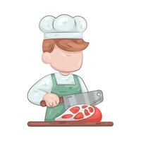 Butcher cuts meat vector