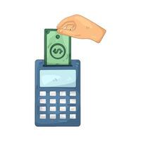 Hand Inserting Dollar Bill into Terminal vector