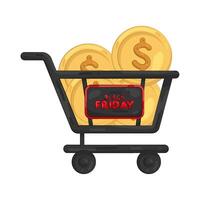 Shopping Cart with Coins for Black Friday Sale vector
