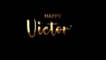Text animated handwriting golden happy victory day celebratory text dances on black. video