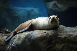 Resting sea lion on a rock photo