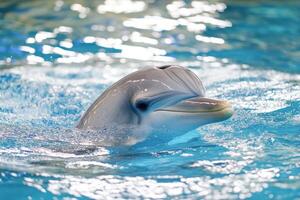 A dolphin is swimming in the water photo