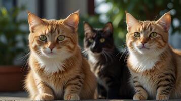 Three cats basking in sunlight photo