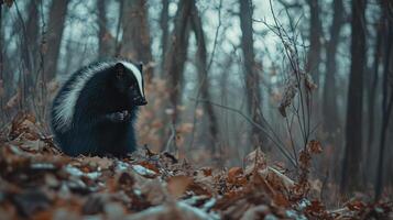 Skunk in a misty forest photo