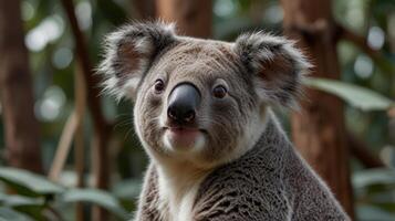 Close-up of a koala's curious face photo
