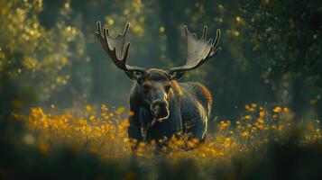 Majestic moose in a golden meadow photo