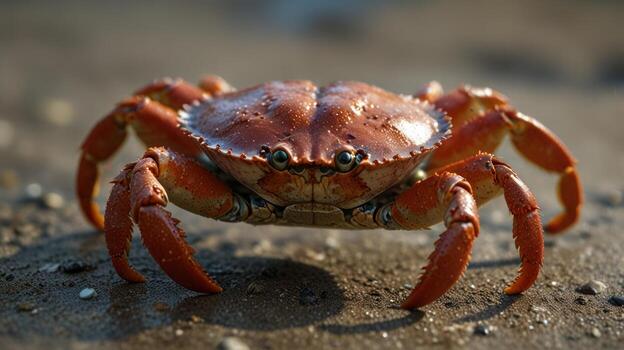 A crab is walking on the sand photo