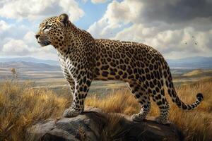 Majestic leopard on a hilltop photo