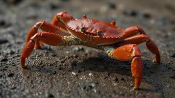 A crab with red legs and a large head photo
