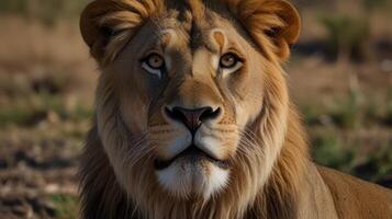 A lion is looking at the camera photo