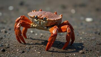 Close-up of a reddish crab on the ground photo