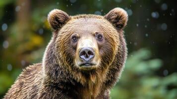 A brown bear is looking at the camera photo