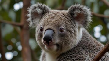 A koala bear is sitting in a tree photo