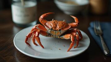 A single crab on a plate, food still life photo