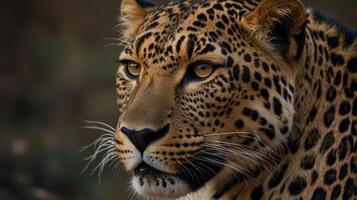 A close up of a leopard's face photo