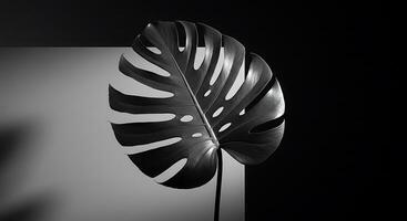 A black and white photo of a leaf