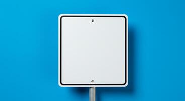 Blank sign on a blue background photo