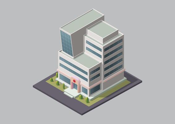 Isometric simple modern hospital or office building