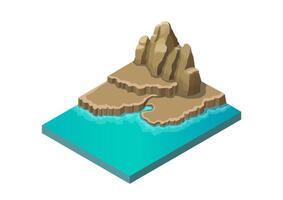 Isometric island with rocks and water vector