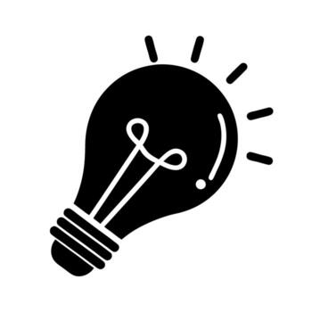 ligero bulbo símbolo con brillante filamento, representando innovación, inspiración, y problema resolviendo en tecnología y negocio soluciones tecnología icono vector