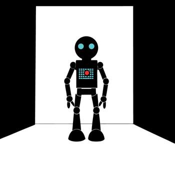 Advanced humanoid robot with a digital screen on its chest, symbolizing cutting edge technology and AI, perfect for futuristic designs tech icon vector