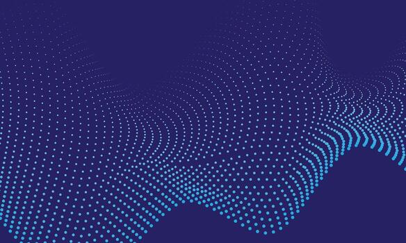 Blue dots wave on dark gradient background. Dynamic wave line pattern vector