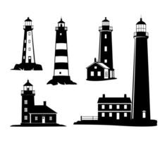 Various lighthouses and coastal buildings beacon tower vector