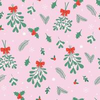 Seamless Christmas pattern with mistletoe and red bows. graphics. vector