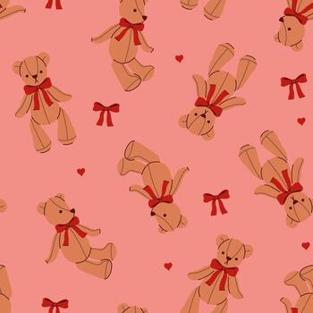 Seamless pattern with teddy bears with bows on their necks. graphics. vector