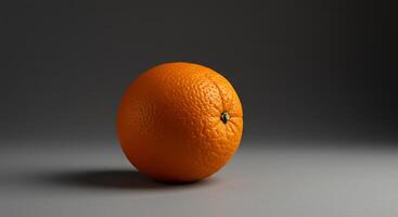 An orange is shown on a gray surface photo