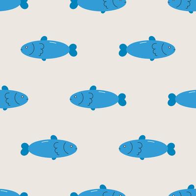 Seamless pattern with fish. Sea character. For design, fabric, wrapping, cards, textile, wallpaper, apparel. Isolated cartoon illustration in flat style.