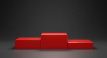 Red podiums on black background 3d render photo