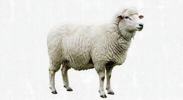 A sheep standing in front of a white background photo