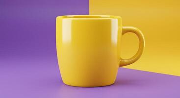 A yellow coffee mug on a purple and yellow background photo