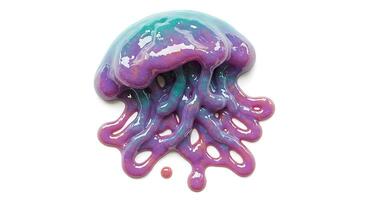 A jellyfish with purple and blue paint on it photo