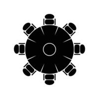 A black and white illustration of a table with chairs vector