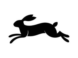 A black silhouette of a rabbit running vector