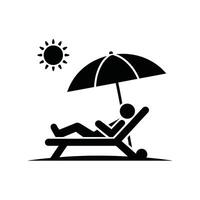 A man is relaxing on a beach chair under an umbrella vector